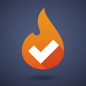 Flame icon with an ok sign